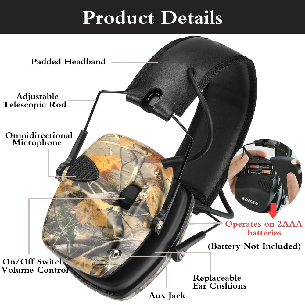 ZOHAN Tactical Electronic Noise-Reduction Earmuffs – Advanced Hearing Protection for Hunting & Shooting