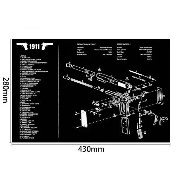 Tactical Gun Cleaning Mat & Mouse Pad – 3D Rubber Workbench Mat for Pistol Maintenance (Glock, 1911, HK USP, Sig P226, CZ-75)