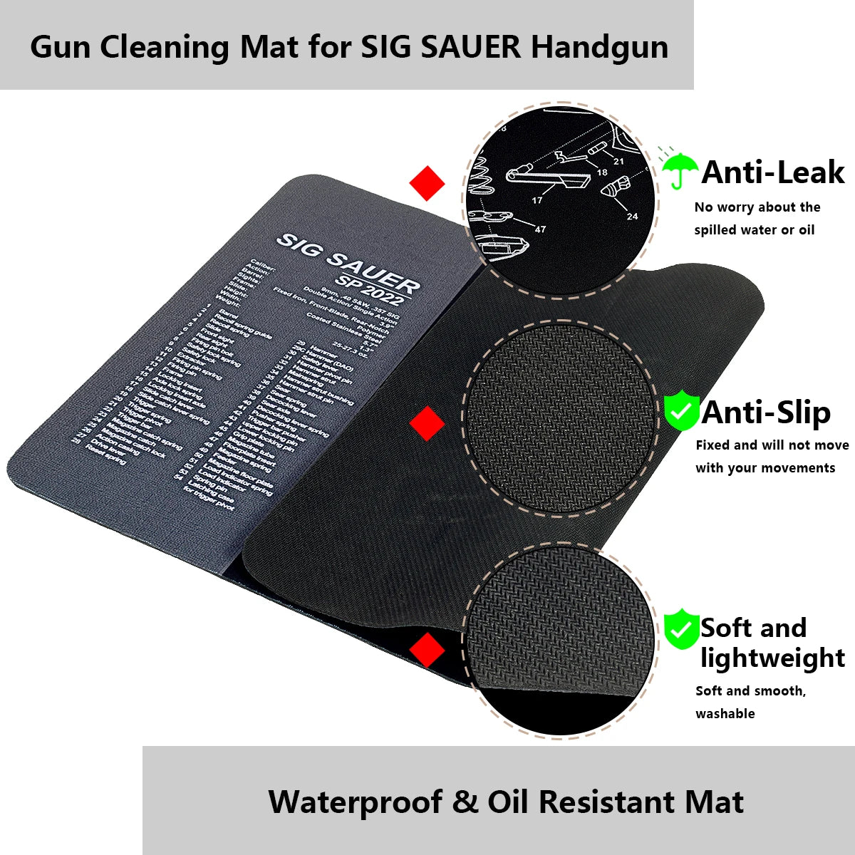 Tactical Gun Cleaning Rubber Mat & Mouse Pad – 3D Firearm Workbench Mat for AR-15, AK-47, Glock, 1911, CZ-75, Sig P226, Beretta 92