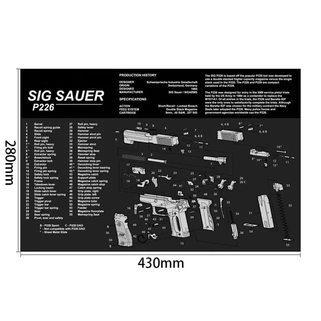 Tactical Gun Cleaning Rubber Mat & Mouse Pad – 3D Firearm Workbench Mat for AR-15, AK-47, Glock, 1911, CZ-75, Sig P226, Beretta 92