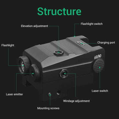 Red/Green Laser & 500 Lumens Weapon Light – Rechargeable Tactical Flashlight for Glock, Taurus & 20mm Rail