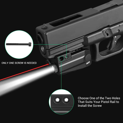 Red/Green Laser & 500 Lumens Weapon Light – Rechargeable Tactical Flashlight for Glock, Taurus & 20mm Rail