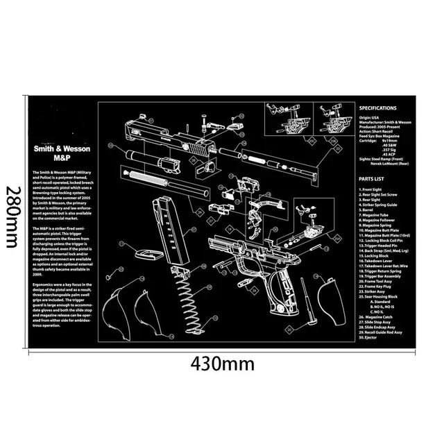 Tactical Gun Cleaning Mat & Mouse Pad – 3D Rubber Workbench Mat for Pistol Maintenance (Glock, 1911, HK USP, Sig P226, CZ-75)