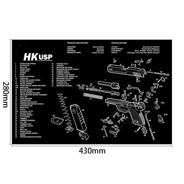 Tactical Gun Cleaning Mat & Mouse Pad – 3D Rubber Workbench Mat for Pistol Maintenance (Glock, 1911, HK USP, Sig P226, CZ-75)