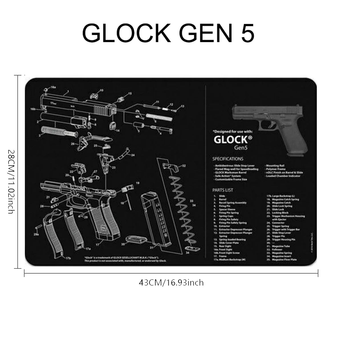 Tactical Gun Cleaning Mat & Mouse Pad – 3D Rubber Workbench Mat for Pistol Maintenance (Glock, 1911, HK USP, Sig P226, CZ-75)