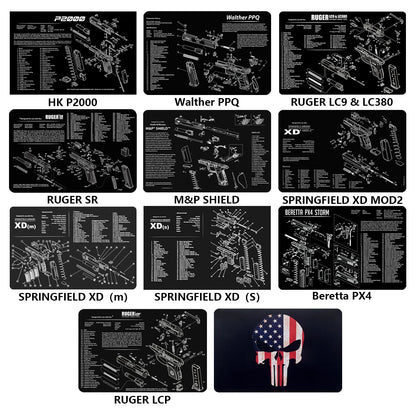 Tactical Gun Cleaning Rubber Mat & Mouse Pad – 3D Firearm Workbench Mat for AR-15, AK-47, Glock, 1911, CZ-75, Sig P226, Beretta 92